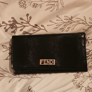 💢💢Sold💢💢Fendi Black Leather Wallet with Gold Logo